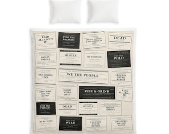 Katoenen beddengoedset - vintage typografiecitaat dekbedovertrek met motiverende labels