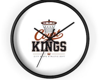 Court Kings-wandklok | Grafische basketbalring, atletische vintage stijl