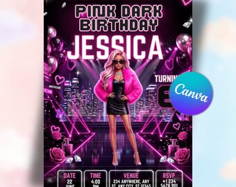 Bewerkbare Malibu Pink Daisy-verjaardagsuitnodiging, Barbie Glam Party-uitnodiging (digitale download)