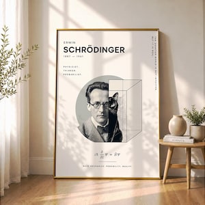 Schrödinger Poster Print, Quantum Physics Wall Art, Scientist Portrait Decor, Physics Equation Print, Dark Academia Science Gift