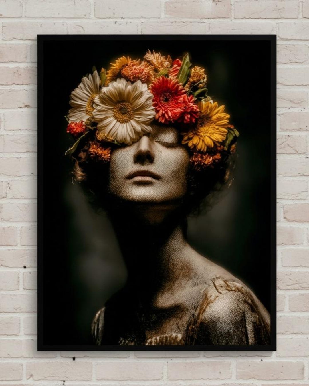 Framed Botanical Portrait Wall Art | Moody Maximalist Floral Woman ...