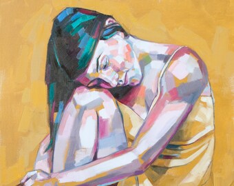 Emily in Yellow, fine art print of original oil painting