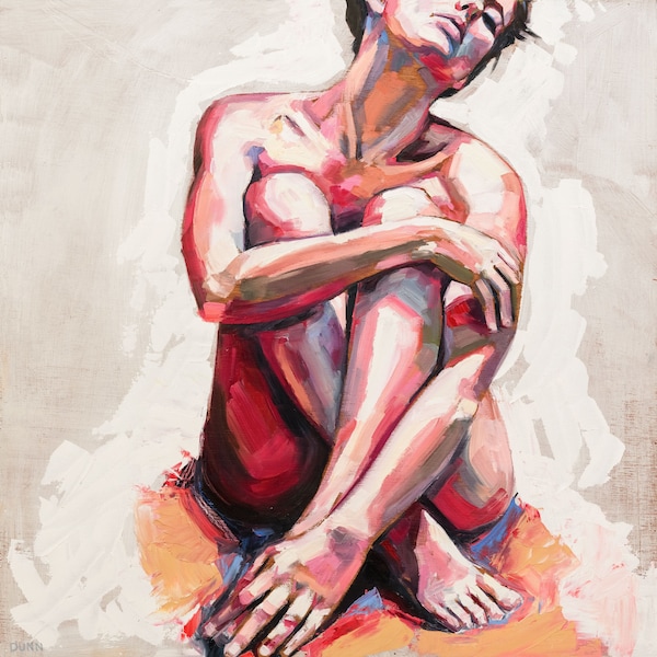 NUDE IN WHITE, signed giclee fine art print, woman, original figure painting, modern.