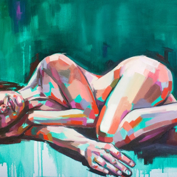 Nude in Blue II, fine art print of original oil painting