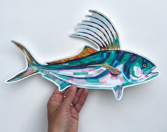 ROOSTER FISH, vinyl sticker, fish art, decal