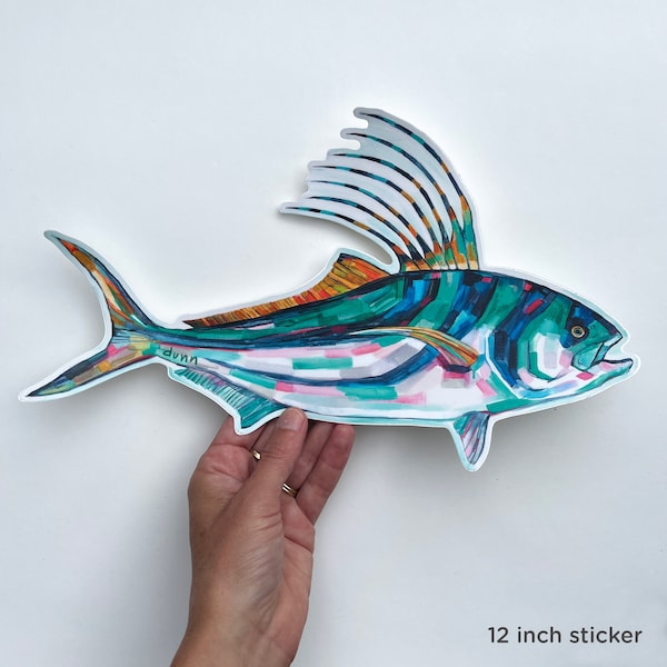 ROOSTER FISH, vinyl sticker, fish art, decal