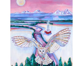 OLD MILL - archival ink print of original oil painting by Sheila Dunn. Hand signed by artist, Bend Oregon, Three Sisters & Deschutes River