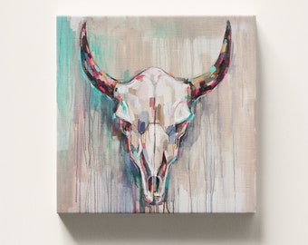 CANVAS WALL ART - Bison Skull archival ink print, ready to hang, gallery stretched