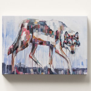 CANVAS WALL ART | Gray Wolf print of original oil painting | Sheila Dunn Art | Gallery Stretched | Ready to Hang | Archival Inks