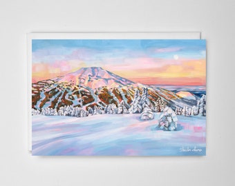 Greeting card of Mt. Bachelor winter painting