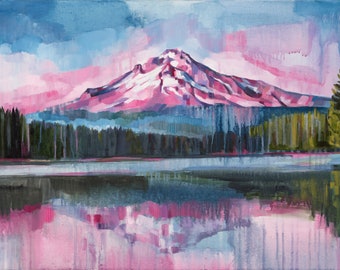 Mount Hood -  archival ink print of Oregon landscape painting, Trillium Lake