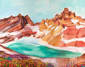 Broken Top - archival ink print of painting of Central Oregon landscape, Pacific Northwest, No Name Lake.