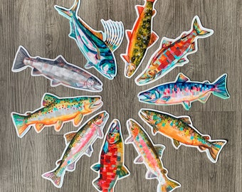 FISH STICKS 5 PACK, vinyl stickers, mix & match, buy 4 get 1 free, leave note at checkout with selection of 5