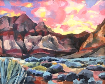 Red Rocks, fine art print of Nevada landscape oil painting. Made with archival ink, hand signed by artist.