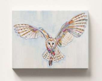 CANVAS WALL ART - Barn Owl archival ink print, ready to hang, gallery stretched