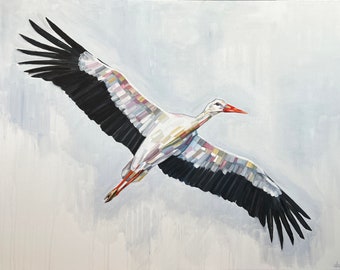 WHITE STORK, archival ink print of original oil painting, half of sales to Ukraine relief fund for refugees