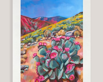 Desert Bloom - archival ink print of landscape painting by artist Sheila Dunn. Fine art print of National Park Joshua Tree