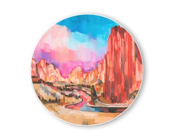 Smith Rock - durable vinyl sticker, waterproof, uv resistant decal, made in Oregon, Sheila Dunn art
