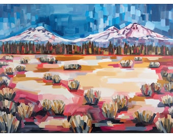 Three Sisters - archival ink print of Central Oregon landscape painting