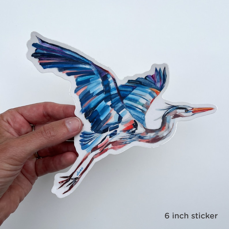 HERON, great blue, vinyl sticker of oil painting, waterproof & UV resistant, bird art, decal image 2