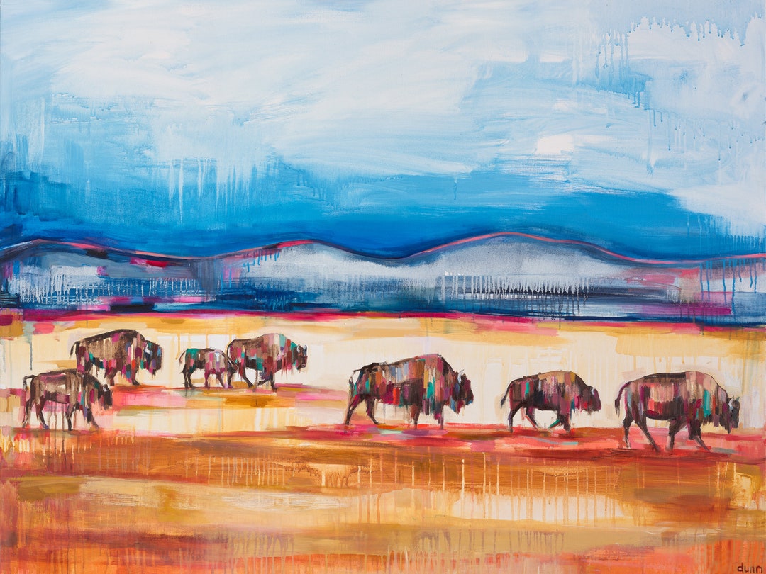 THE MIGRATION Archival Ink Print of Original Oil Painting, Bison Herd ...