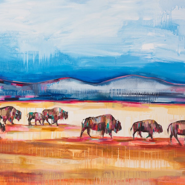 THE MIGRATION - archival ink print of original oil painting, bison herd