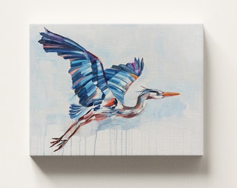 CANVAS WALL ART - Blue Heron archival ink print, ready to hang, gallery stretched