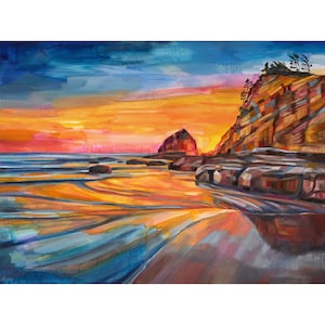 Cape Kiwanda archival ink print of Oregon coast painting, Pacific City image 1