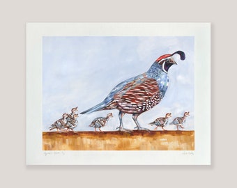 QUAIL FAMILY - archival ink print of original oil painting, Sheila Dunn Art, hand signed & titled