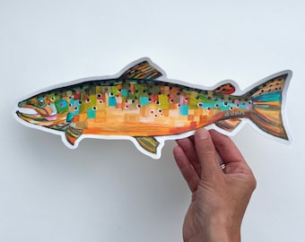 BROWN TROUT 2, vinyl sticker, fish art, decal