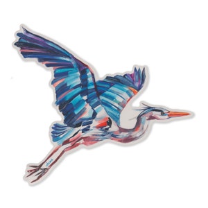 HERON, great blue, vinyl sticker of oil painting, waterproof & UV resistant, bird art, decal image 5