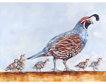 QUAIL FAMILY - archival ink print of original painting