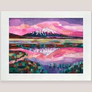 Mt Bachelor - archival ink print of Oregon landscape painting, Sparks Lake