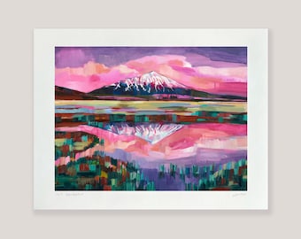 Mt Bachelor - archival ink print of Oregon landscape painting, Sparks Lake