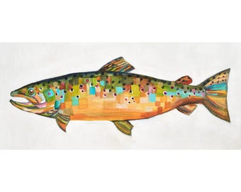 TRUCHA MARRÓN II - Impresión de archivo de pintura al óleo original sobre pescado / Sheila Dunn Art / Firmada a mano por el artista