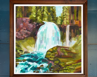 FRAMED WALL ART - Sahalie Falls signed archival ink print, solid hardwood frame, ready to hang