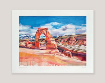 Delicate Arch -archival ink print of Utah landscape oil painting by Sheila Dunn. Fine art print, Arches National Park, hand signed by artist