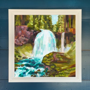 FRAMED WALL ART Sahalie Falls signed archival ink print, solid hardwood frame, ready to hang Distressed White