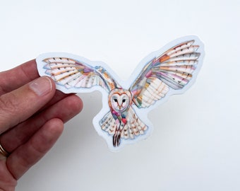 BARN OWL - durable vinyl sticker, waterproof, uv resistant decal, made in Oregon, Sheila Dunn oil painting artist