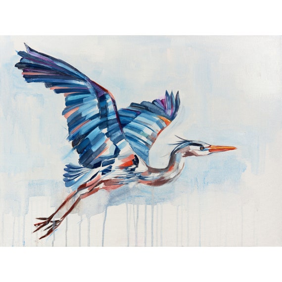 Great Blue Heron - archival ink print of original oil painting by Sheila Dunn Art, hand signed & titled