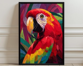 Kleurrijke papegaai schilderij muur poster - levendige tropische vogel canvasafdruk