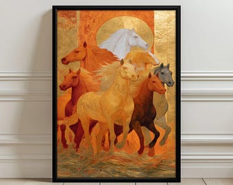 Galopperende paarden esthetische muurkunstafdruk, elegante paardposter voor woondecoratie