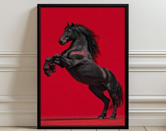Muurposter grootbrengend zwart paard - elegante hippische esthetische print voor woondecoratie