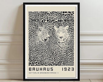 Bauhaus 1923 Leopard Pattern Poster - Vintage Sütterlin Typography Wall Art Print