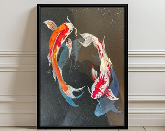 Koi Fish Aesthetic Wall Art Poster - Tranquil Japanese Koi Painting Print
