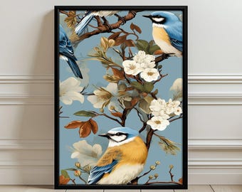 Sialia en bloesems, esthetische muurkunstposter