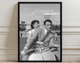 Romeinse vakantie 1953 vintage filmposter muurkunst - klassieke print Audrey Hepburn en Gregory Peck