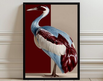 Colorful Crane Illustration Aesthetic Poster Wall Art Print