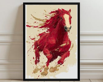 Rode paard abstracte muurkunstposter - esthetische moderne paard schilderij print