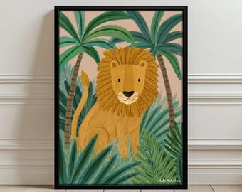 Kate McFarlane Lion Jungle Illustration Wall Art Poster